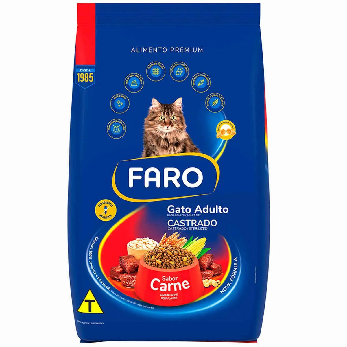 Ração Faro Premium Para Gato Castrado Carne E Frango 20kg