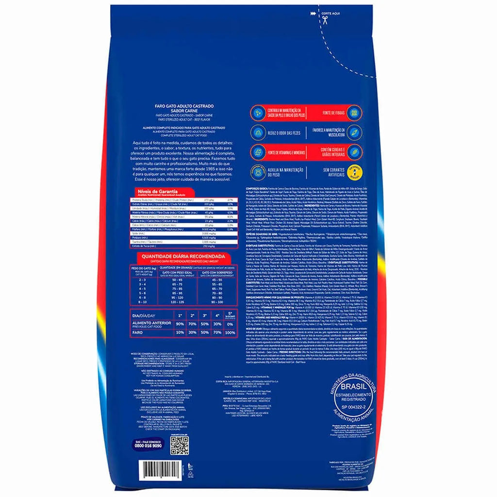 Ração Faro Premium Para Gato Castrado Carne E Frango 20kg