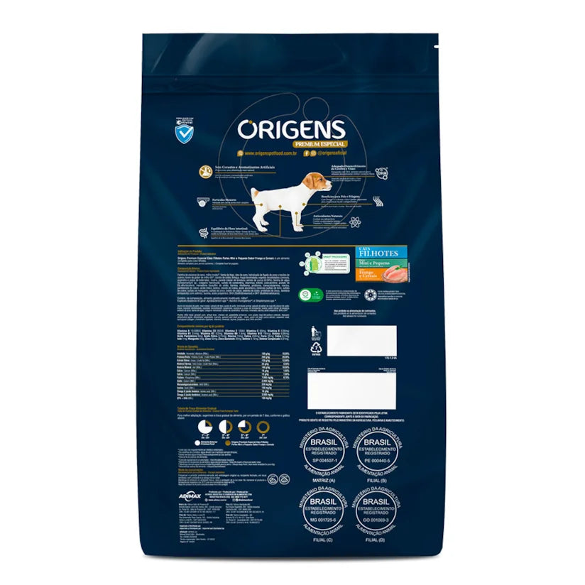 Ração Origens Cães Filhotes Frango e Cereais Racas Mini e Pequenas