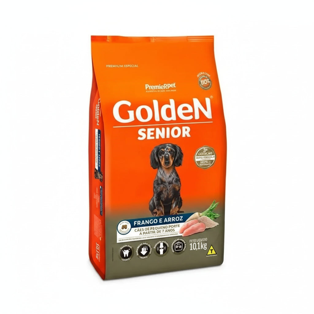 GoldeN Senior  Adulto Raças Pequenas a Partir de 7 Anos Sabor Carne e Arroz