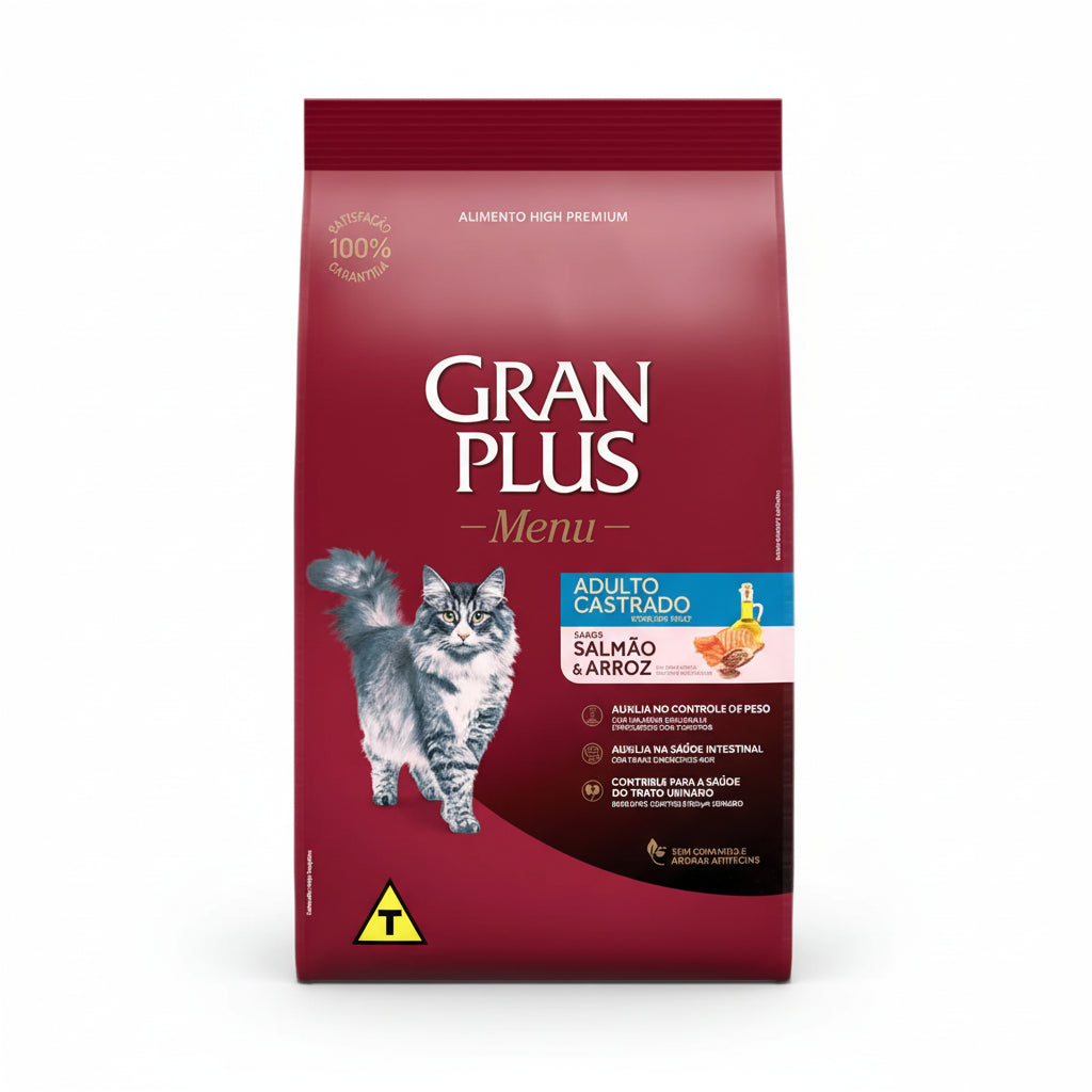 Gran Plus Ração Gatos Adultos Castrados Salmão E Arroz 10kg