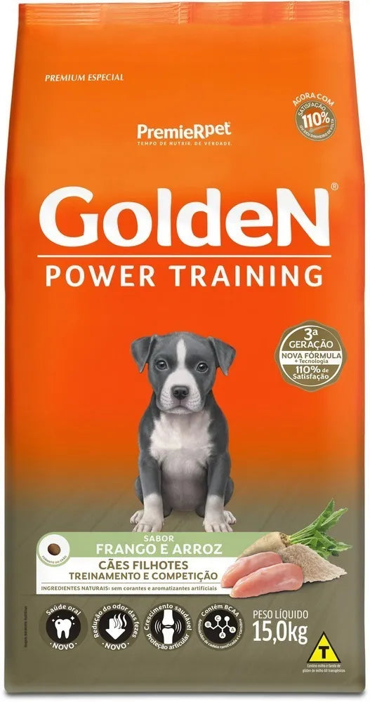 Raçao Golden Power Training Cães Filhotes Frango Arroz 15kg