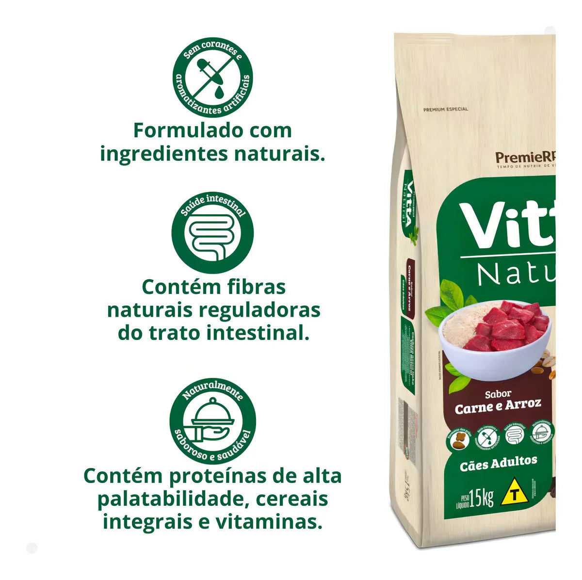 Vitta natural Cães adulto porte grande carne e arroz 15kg